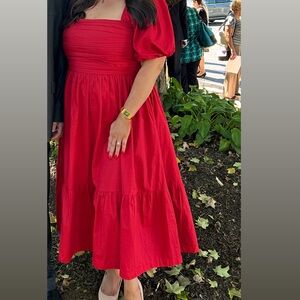 Red A&F Emerson Poplin Puff Sleeve Midi Dress